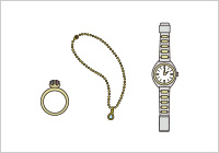 指輪、ネックレス、腕時計などの装飾品